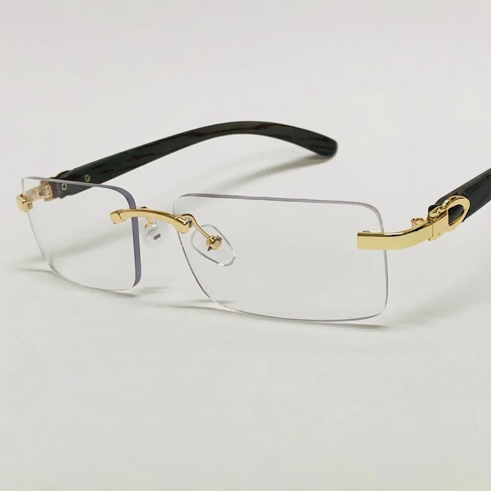 Men Hip Hop Sunglasses Square Rimless Gold Clear Lens Trendy Shades Retro Lentes